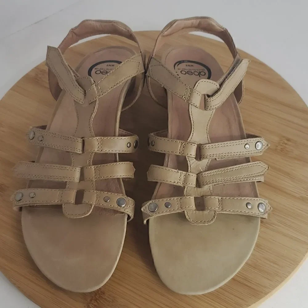 abeo B.I.O. System Sloane Leather Flat Sandals Tan Size 9N